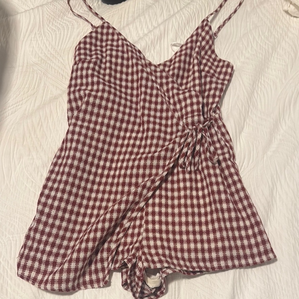 Red Gingham Wrap Romper Superdown